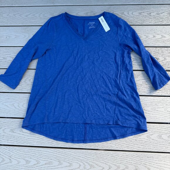 Chicos Cotton Slub Easy V Neck Tee Size 2 (Large)  Corsican Blue 3/4 Sleeve NWT - Picture 1 of 6